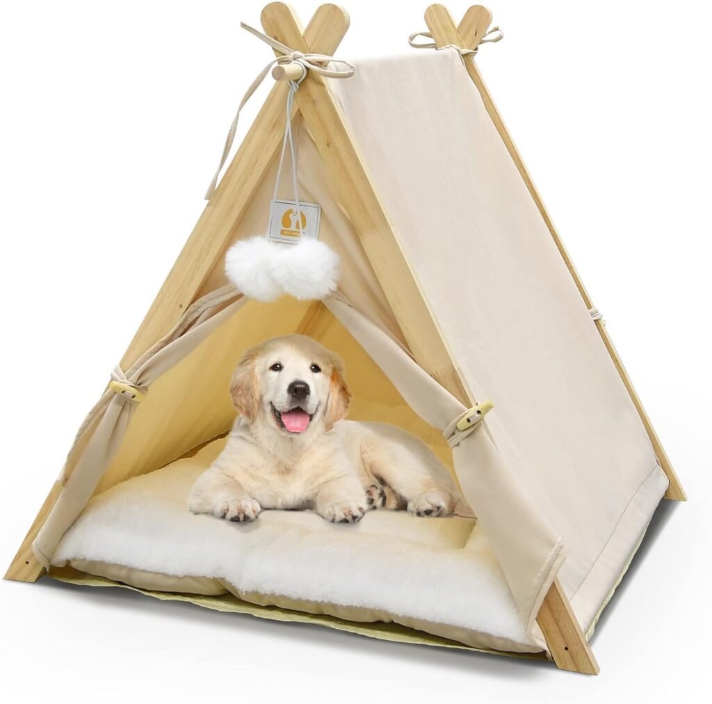 Wooden Triangular Pet House with Soft Cushion